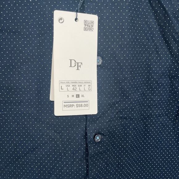NWT Denim & Flower Navy Blue White Dot Men's Size Large Button Up Long Sleeve - Picture 2 of 8